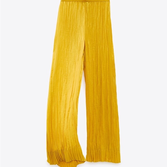 Zara Yellow Hight Waisted Crinkle Look Pants - Picture 6 of 8